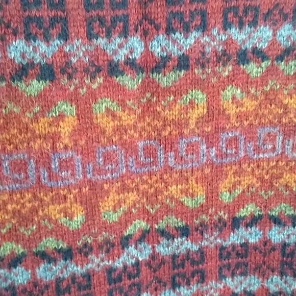 Nordic design wool fair isle cardigan classic metal clasp sz S petite - Picture 7 of 7